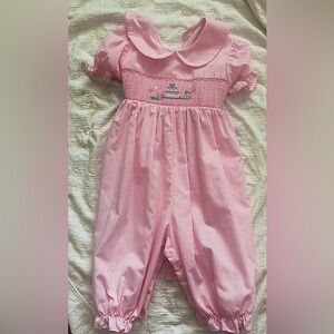 Pink gingham smocked birthday romper